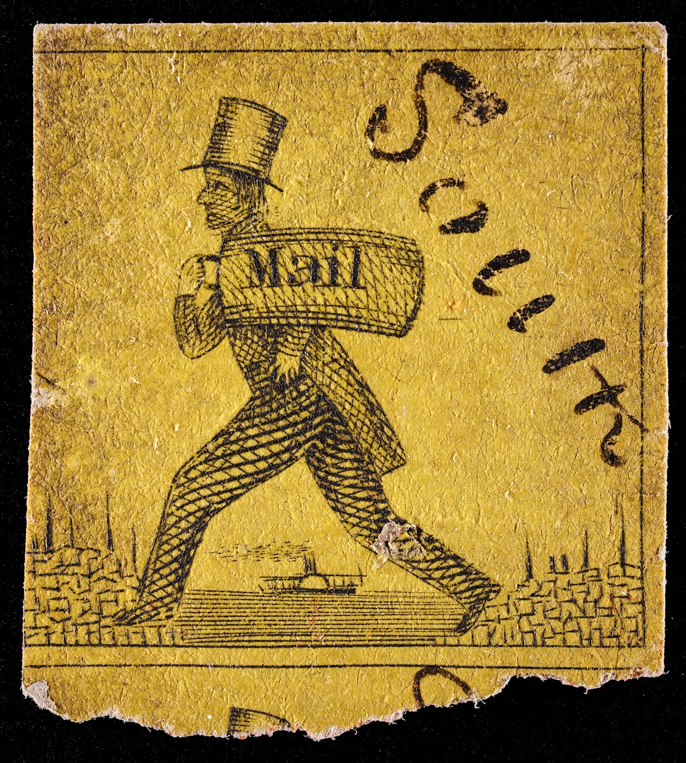 Hartford Connecticut Mail Route, 80L1, 5c Black on Yellow, Unused with Manuscript "South" Precancel