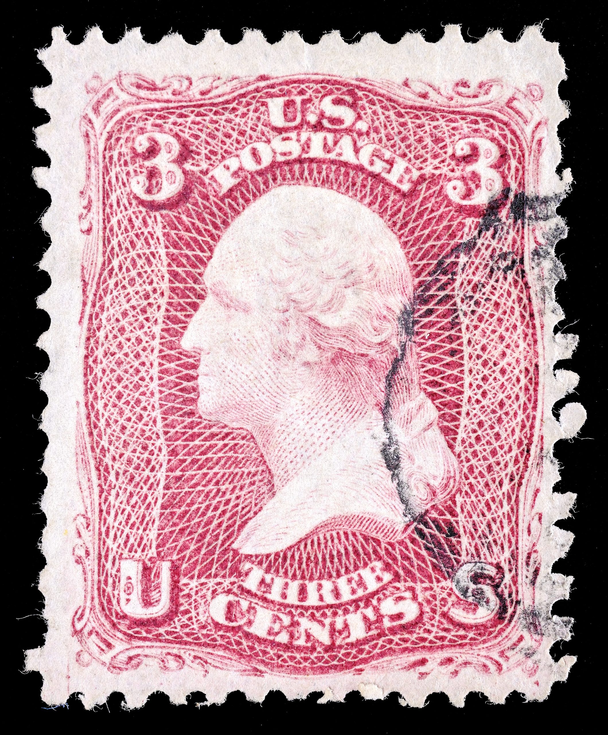 #65var 1861 3c "Lake", Vivid Impression, Used with Target Cancel