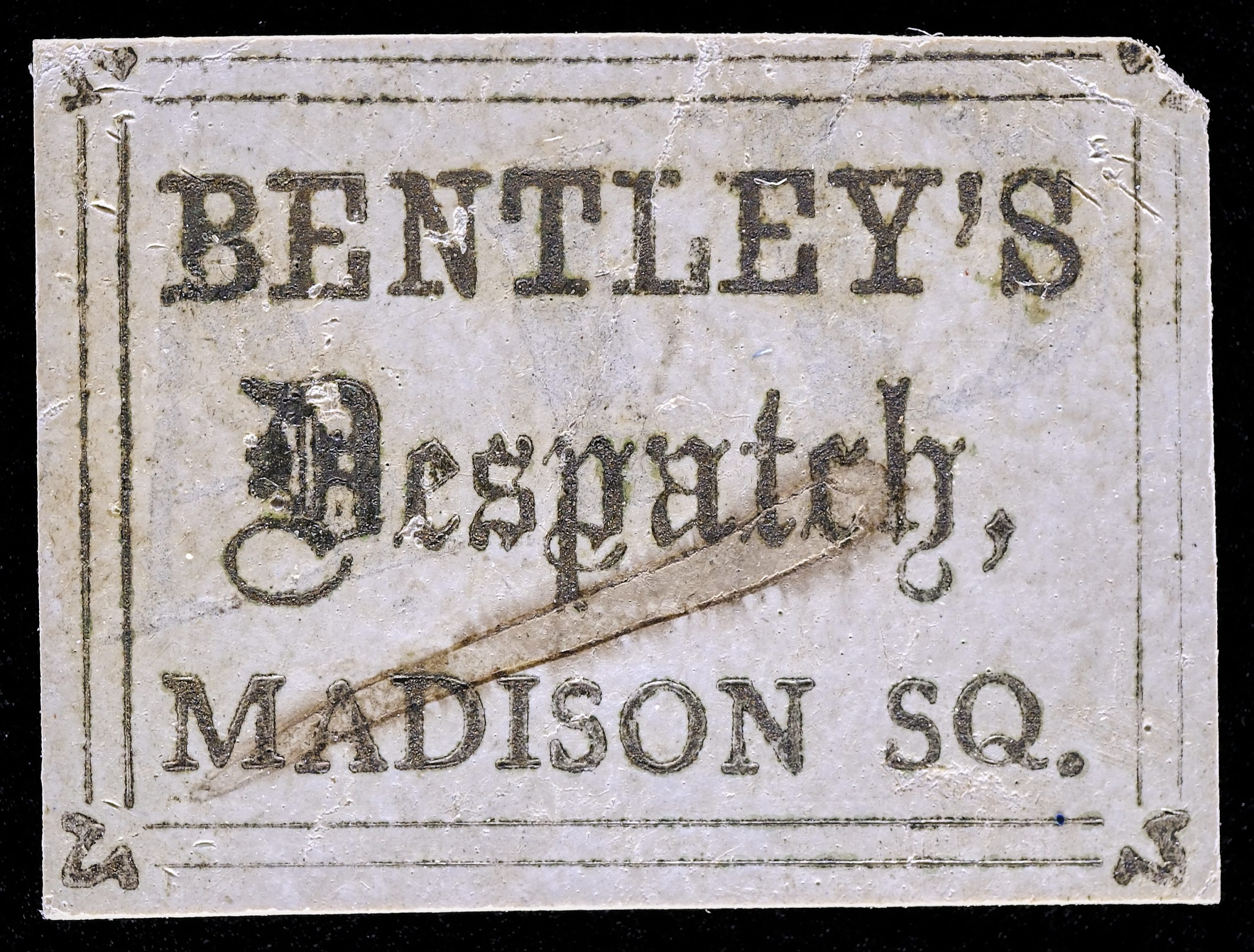 Bentley's Dispatch, 10L2, Gold, Three Clear to Ample Margins, Used with Faint "Paid" Cancel and Pen Stroke
