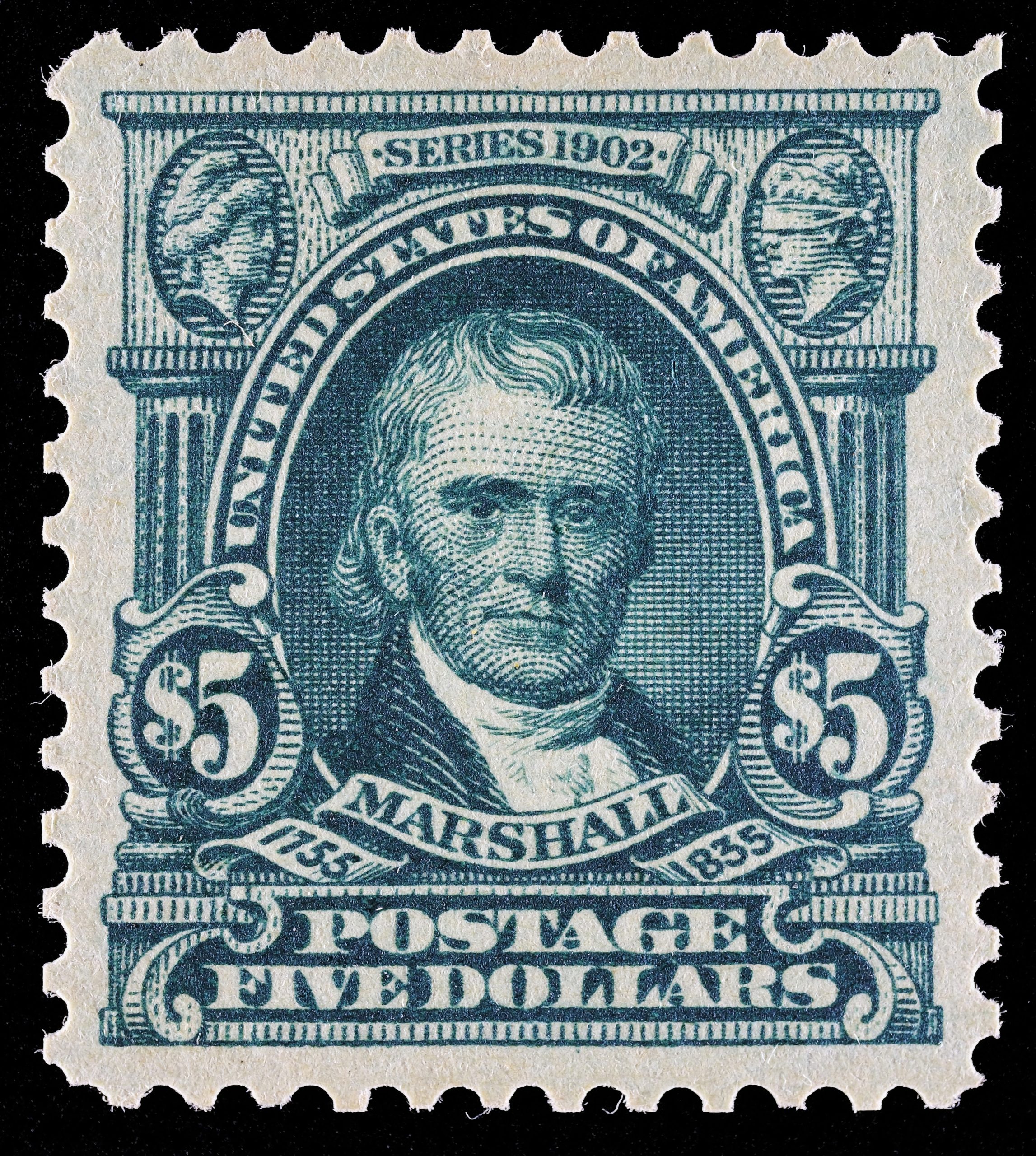 #313 1903 $5 Dark Green, Unused, Original Gum, Previously Hinged, Fresh Color with Well-Balanced Centering